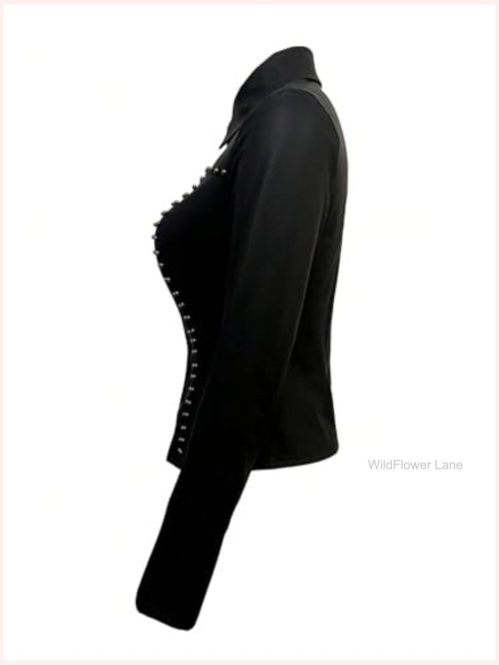Studded Faux Leather Button Down Top Long Sleeve Punk Blouse - Picture 3 of 3